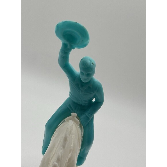 VTG MARX Roy Rogers Mounted Figure Holding Hat Blue Plastic 3" & Bucking Horse - Picture 3 of 11